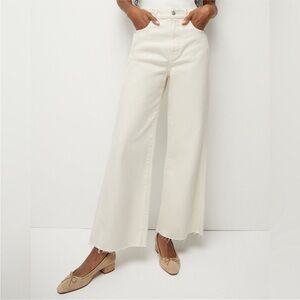 Veronica Beard Taylor Relaxed Wide-Leg Raw Hem Jean Ecru Cream Size 24